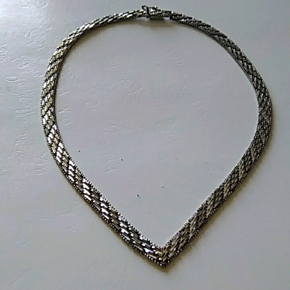 925 solid silver sterling diamond cut v necklace